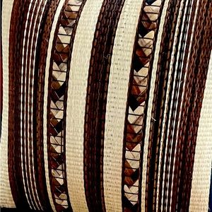 Set Of 2. Cute Boho Throw Pillow Cover Striped Woven Bamboo /Straw pillows